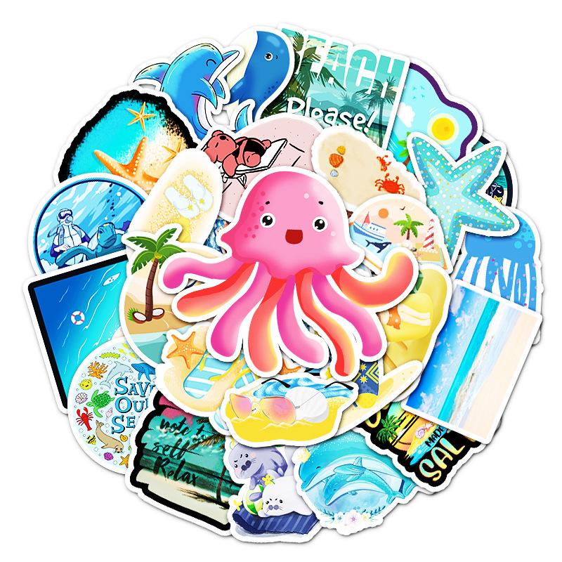 50 Pcs Marine Life Stickers Cute Decals for Helmet Phone Laptop Skateboard