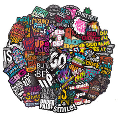 50 Pcs Motivational Black Ground  Word Stickers Waterproof Sticker for Luggage