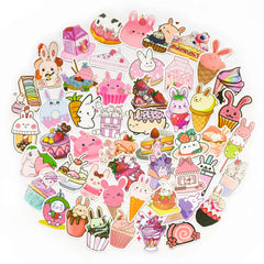 50 Pcs Pink Dessert Rabbit Stickers Waterproof Decals for Teens Girls Adults