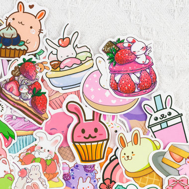 50 Pcs Pink Dessert Rabbit Stickers Waterproof Decals for Teens Girls Adults