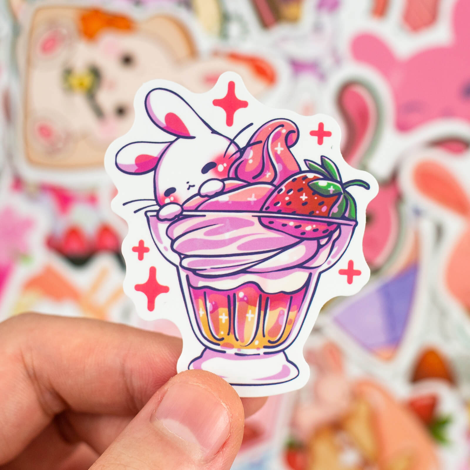 50 Pcs Pink Dessert Rabbit Stickers Waterproof Decals for Teens Girls Adults