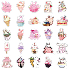 50 Pcs Pink Dessert Rabbit Stickers Waterproof Decals for Teens Girls Adults