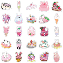 50 Pcs Pink Dessert Rabbit Stickers Waterproof Decals for Teens Girls Adults