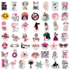 50 Pcs Pink Fashion Girl Stickers My Style Waterproof Graffiti Decals for Water Bottle