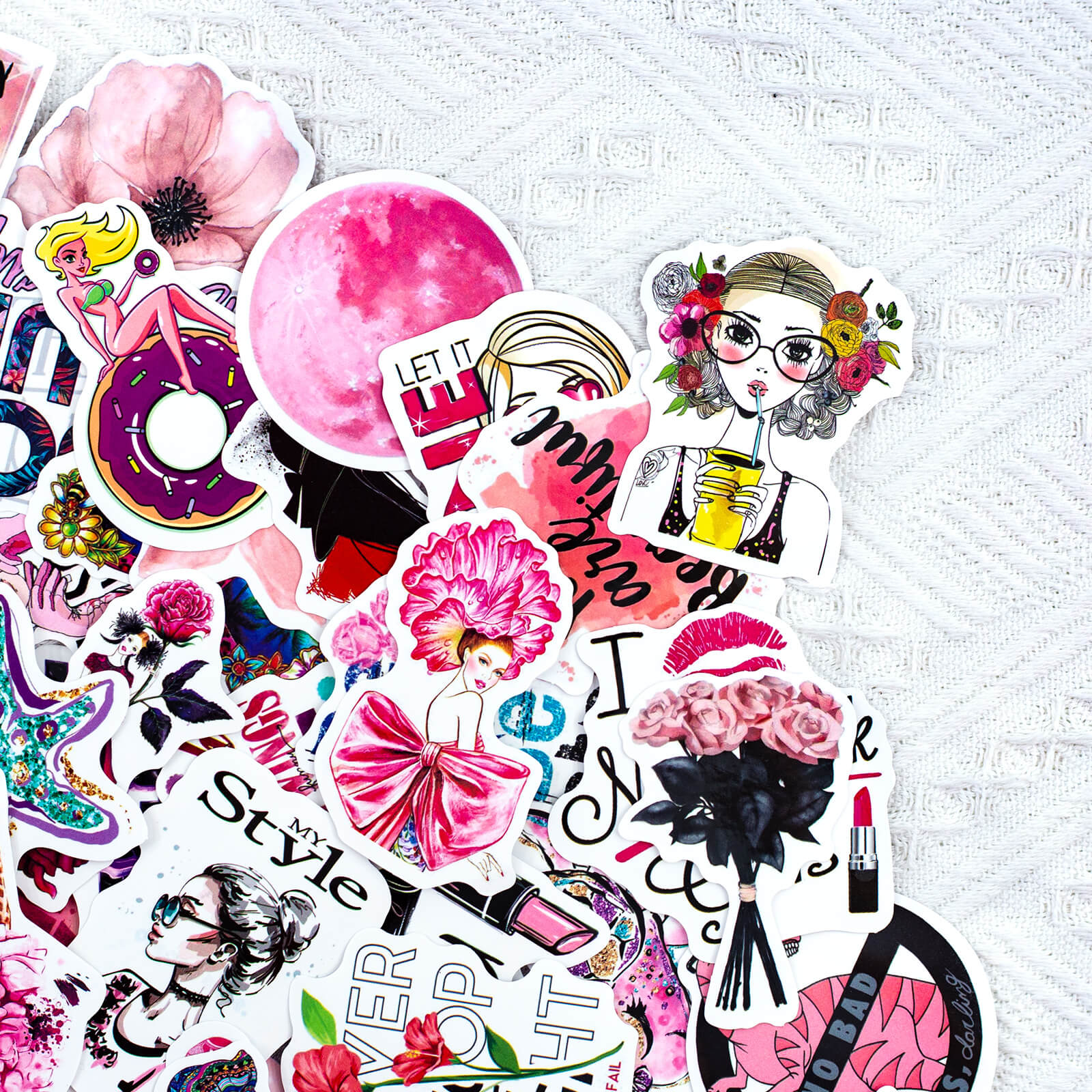 50 Pcs Pink Fashion Girl Stickers My Style Waterproof Graffiti Decals for Water Bottle