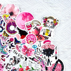 50 Pcs Pink Fashion Girl Stickers My Style Waterproof Graffiti Decals for Water Bottle
