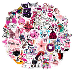 50 Pcs Pink Fashion Girl Stickers My Style Waterproof Graffiti Decals for Water Bottle