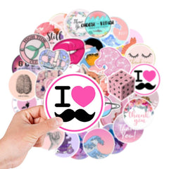 50 Pcs Pink Girl Heart Doodle Stickers Cell Phone Stationery Laptop PVC Waterproof Stickers