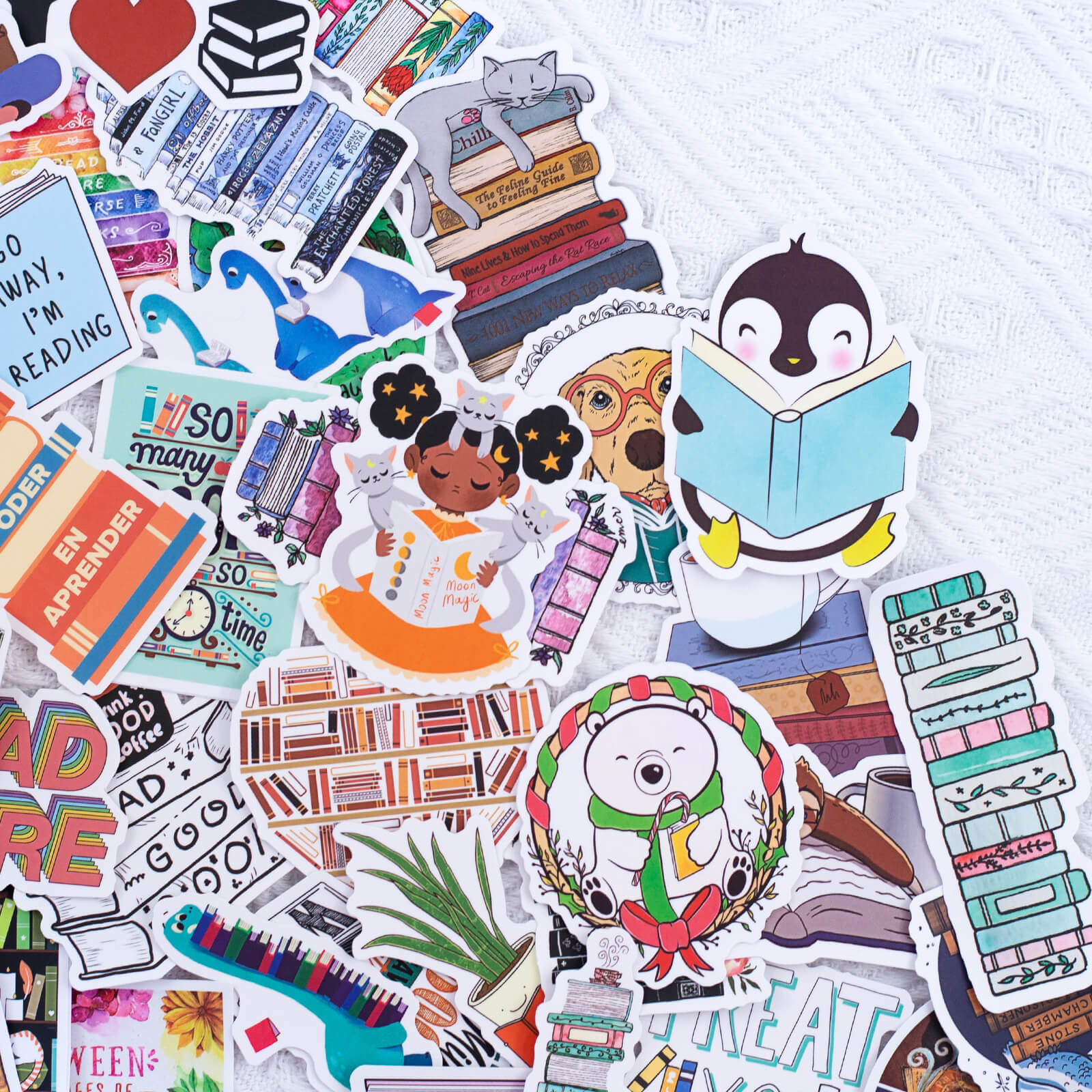 50 Pcs Reading Stickers Motivational Waterproof Book Decals for Bike Luggage