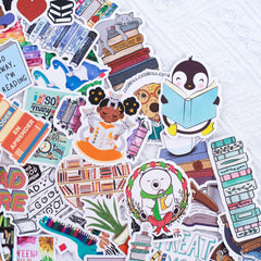 50 Pcs Reading Stickers Motivational Waterproof Book Decals for Bike Luggage