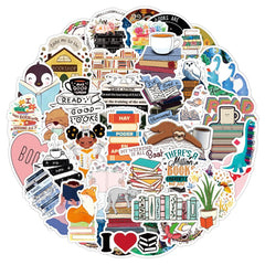 50 Pcs Reading Stickers Motivational Waterproof Book Decals for Bike Luggage