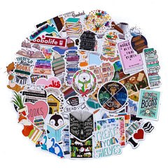50 Pcs Reading Stickers Motivational Waterproof Book Decals for Bike Luggage