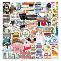 50 Pcs Reading Stickers Motivational Waterproof Book Decals for Bike Luggage