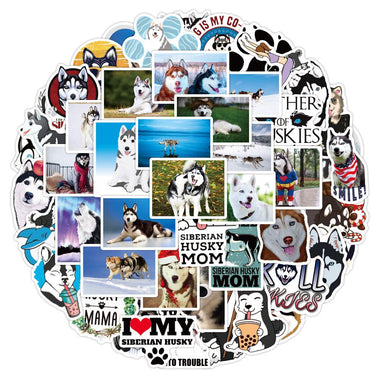 50 Pcs Siberian Husky Dog Waterproof Vinyl Stickers for Water Bottles