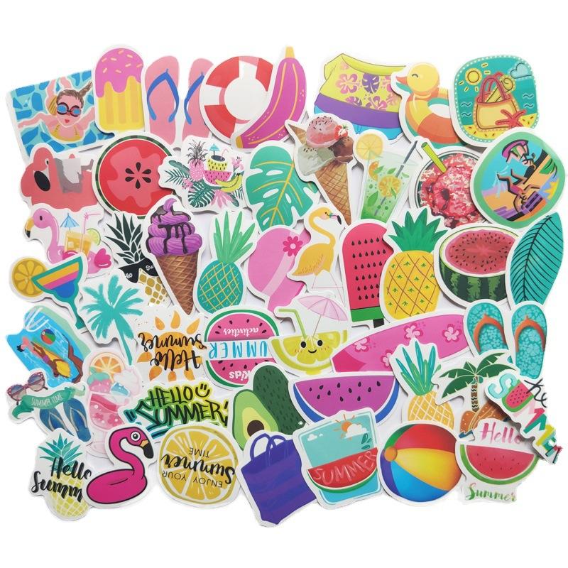 50 Pcs Summer Ice Cream Waterproof Stickers Graffiti Vinyl Decals for Water Bottles