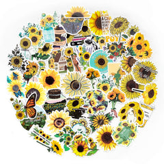 50 Pcs Sunflower Graffiti Stickers Laptop Car DIY Decorative Stickers