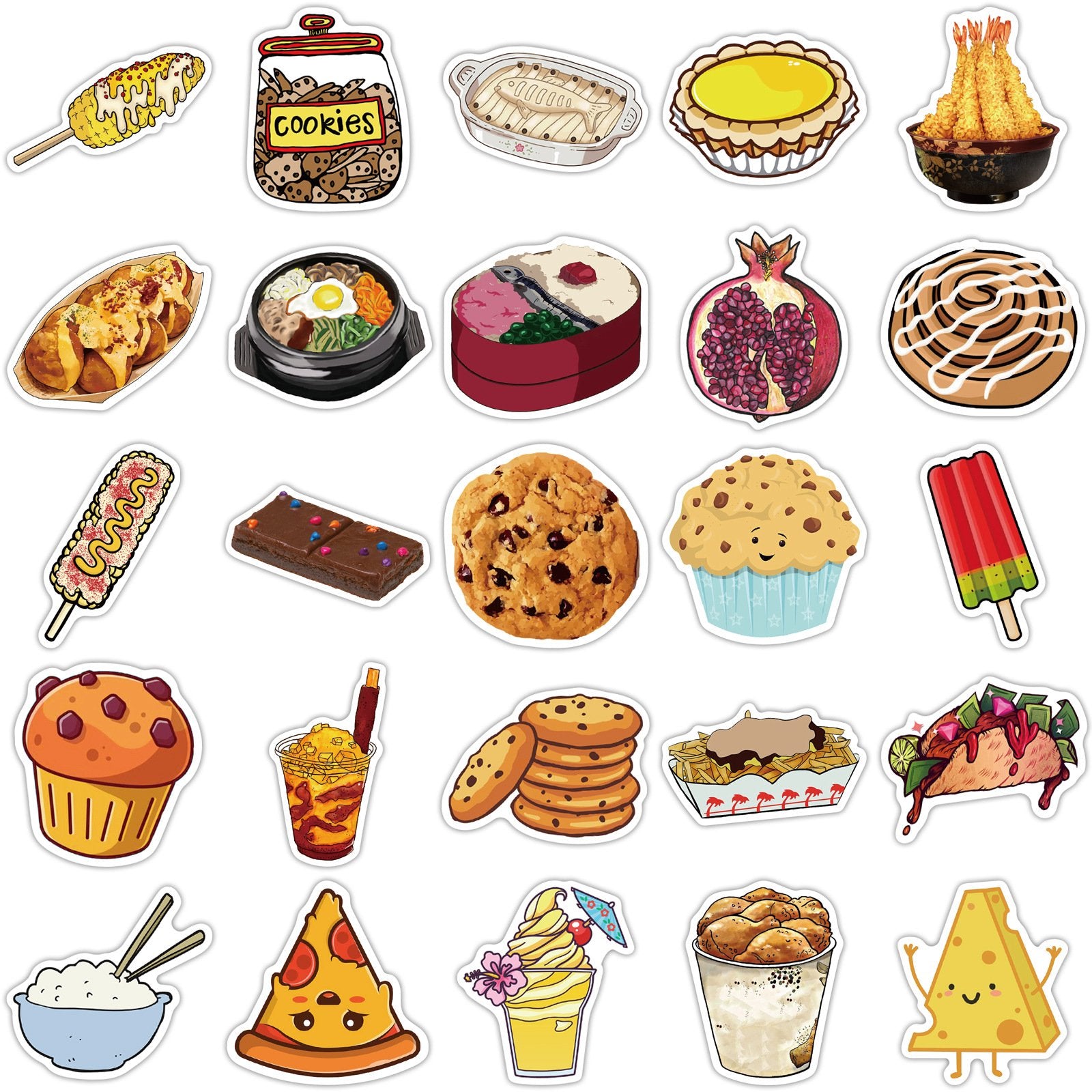 50 Pcs VSCO Cute Food Stickers Pack Waterproof Decals for Teens and Adults