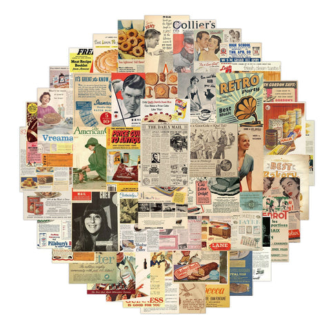 50 Pcs Vintage Poster Graffiti Stickers Decoration for Water Bottles Laptop Phone