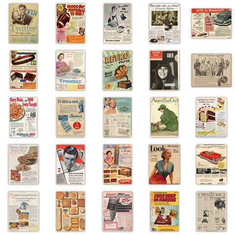 50 Pcs Vintage Poster Graffiti Stickers Decoration for Water Bottles Laptop Phone