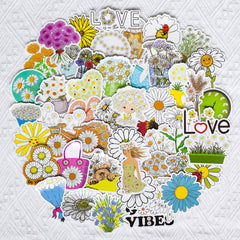 50 Pcs Waterproof Daisy Stickers Cute Cartoon Vinyl Decals for Laptop Notebook
