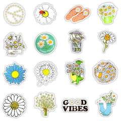 50 Pcs Waterproof Daisy Stickers Cute Cartoon Vinyl Decals for Laptop Notebook
