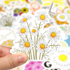 50 Pcs Waterproof Daisy Stickers Cute Cartoon Vinyl Decals for Laptop Notebook
