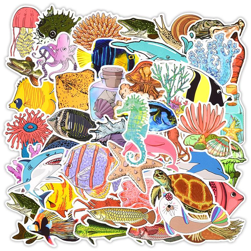 50 Pcs Waterproof Sea Life Stickers Ocean Vinyl Graffiti Decals for Kids