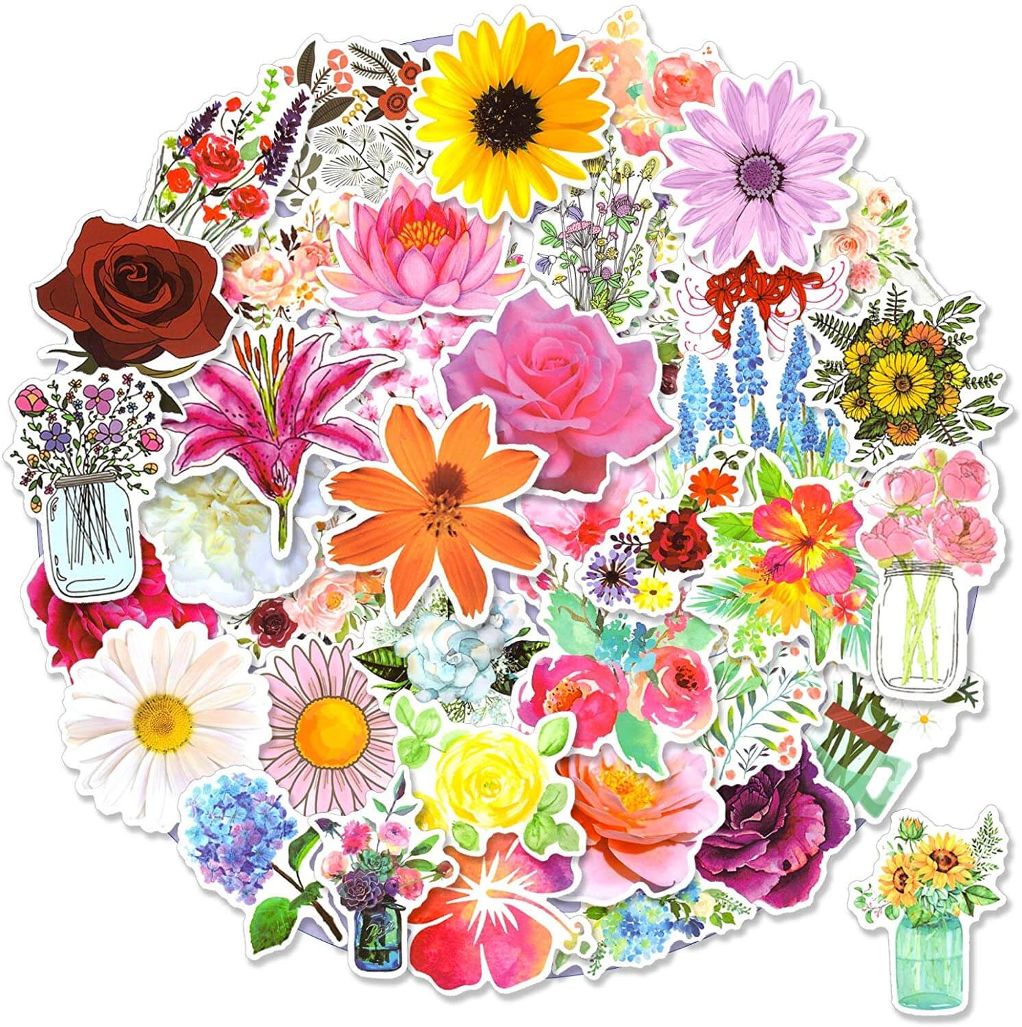 50 PCS Cute Flower Stickers