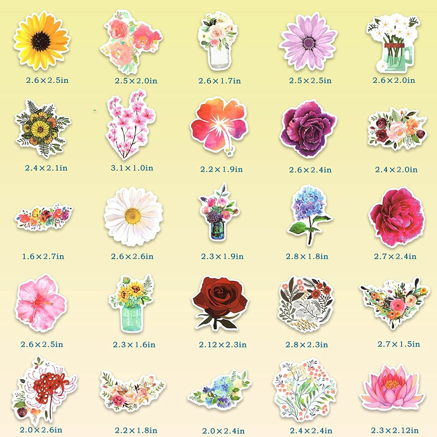 50 PCS Flower Stickers
