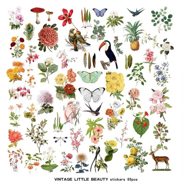 55 PCS Vintage Plant Sticker Pack for Scrapbook Planner