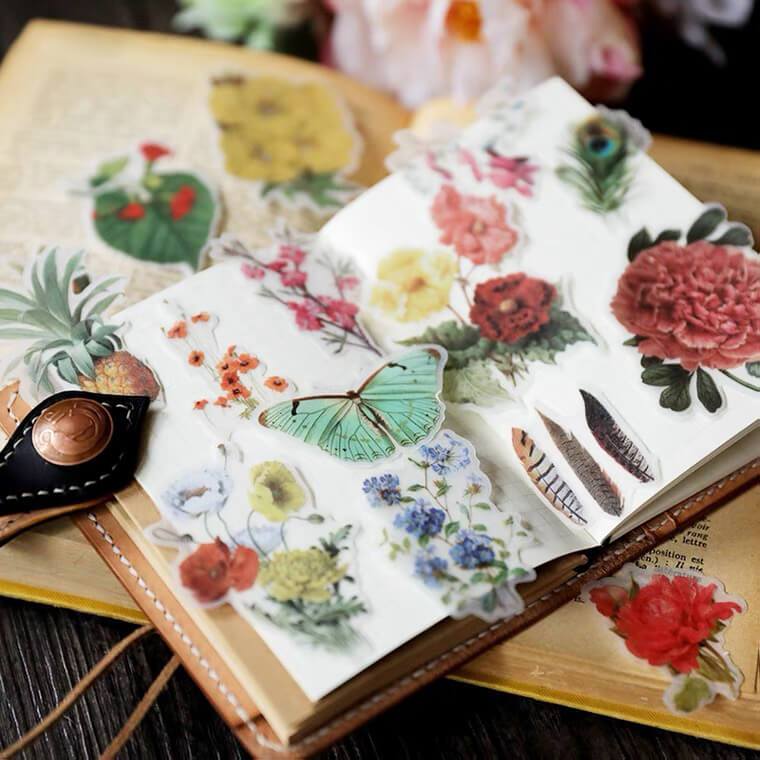 55 PCS Vintage Plant Sticker Pack for Scrapbook Planner