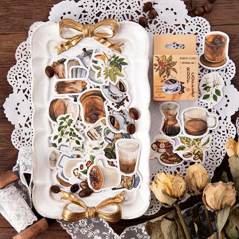 46 PCS Vintage Coffee Mini Stickers Waterproof Vinyl Decals