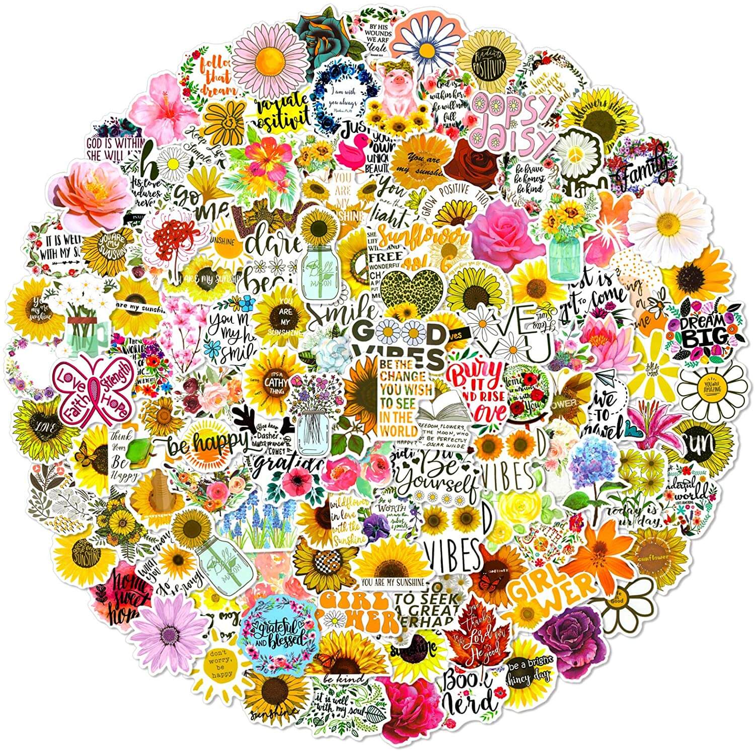 200 PCS Inspirational Sunflower Stickers Motivational Decals