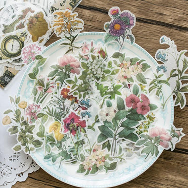 60 PCS Retro Floral Set for Scrapbooking Planner