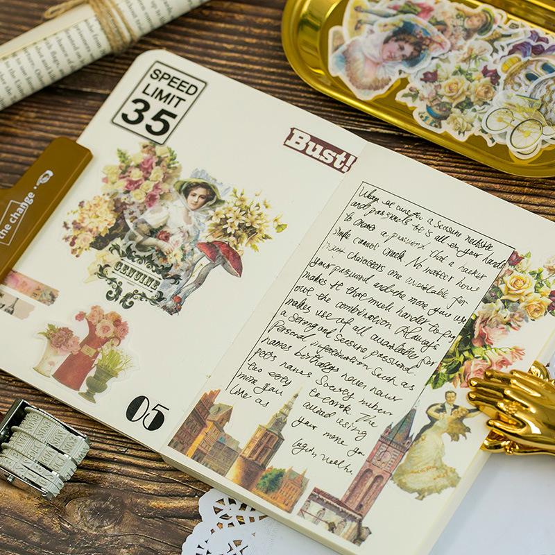 60 PCS Retro Floral Set for Scrapbooking Planner