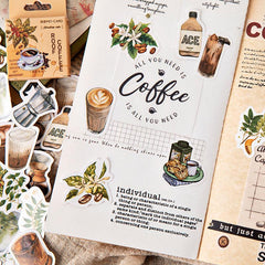 46 PCS Vintage Coffee Mini Stickers Waterproof Vinyl Decals