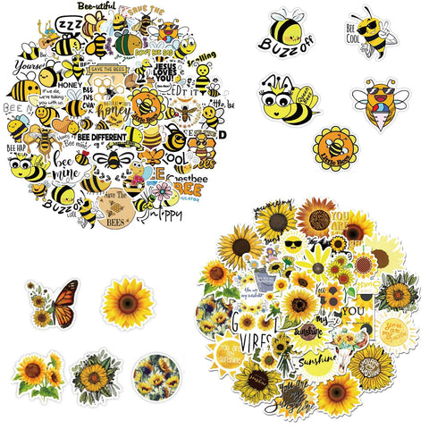 100 PCS Bees and Sunflowers Mixed Stickers