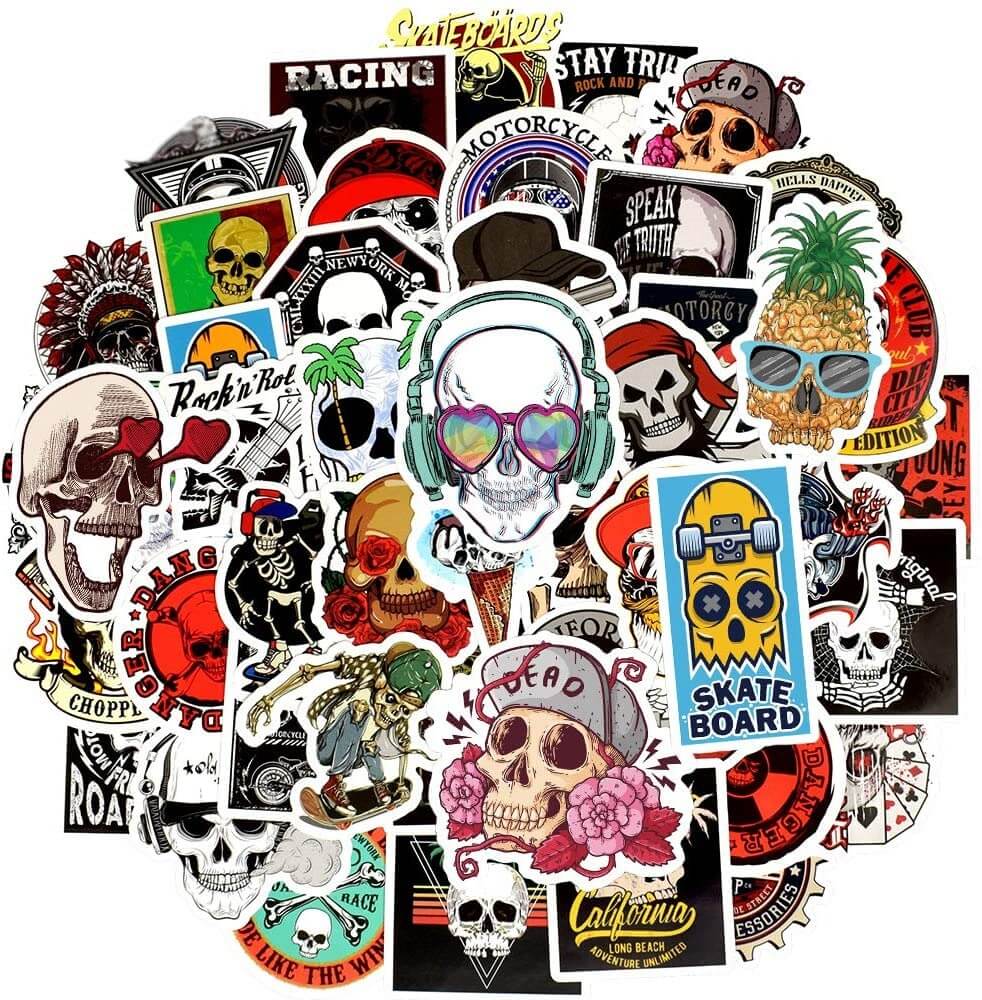50 PCS Graffiti Skull Sticker Decals for Cars Helmets