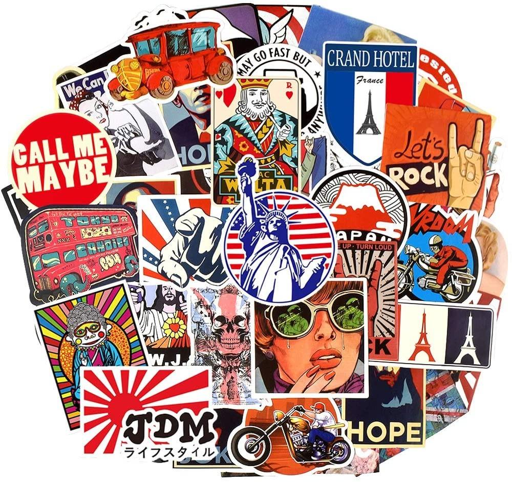 50 PCS Retro Sticker Pack for Water Bottle Hydroflask Laptop