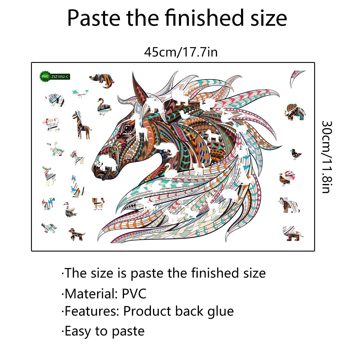 Colorful Animal Pattern DIY Puzzle Cartoon Horses Wall Stickers Living Room Stickers
