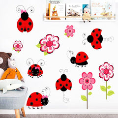 Cute Ladybug and Flower Waterproof Wall Stickers DIY Removable Wall Decals