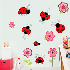 Cute Ladybug and Flower Waterproof Wall Stickers DIY Removable Wall Decals