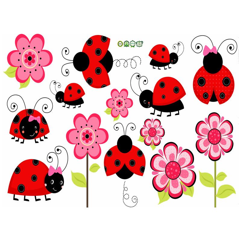 Cute Ladybug and Flower Waterproof Wall Stickers DIY Removable Wall Decals