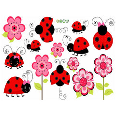 Cute Ladybug and Flower Waterproof Wall Stickers DIY Removable Wall Decals