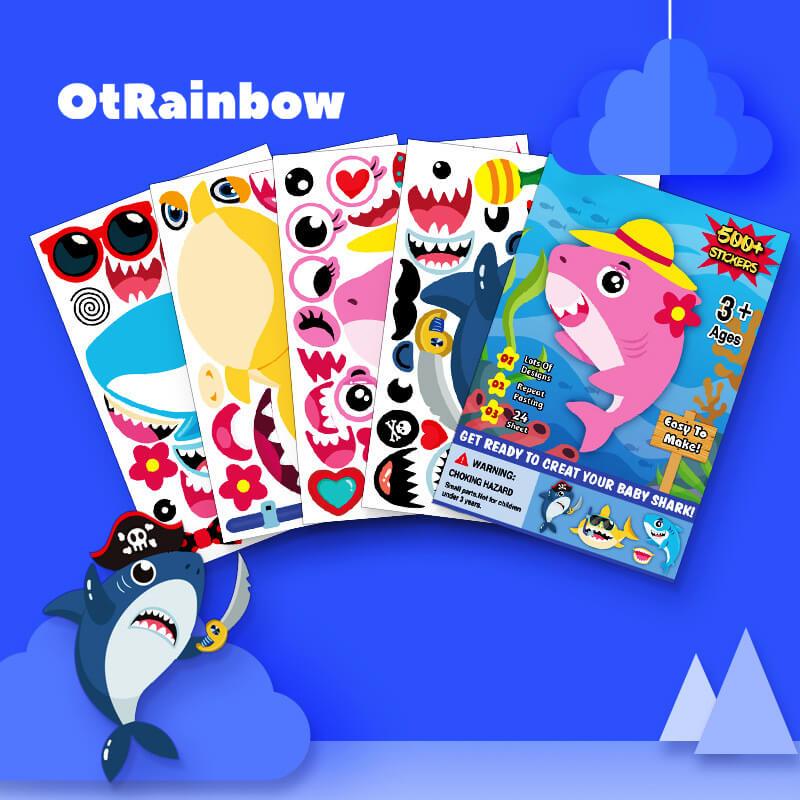 DIY Cute Baby Shark Educational Stickers Cartoon Reuseable Stickers for Kids