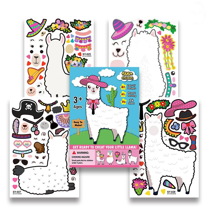 DIY Cute Llama Educational Stickers Cartoon Reuseable Stickers for Kids