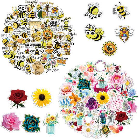 100 PCS Mixed Bees and Flowers Stickers