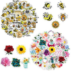 100 PCS Mixed Bees and Flowers Stickers