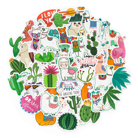 50 Pcs Cute Llama Cactus Graffiti Stickers Waterproof Decals for Car Skateboard