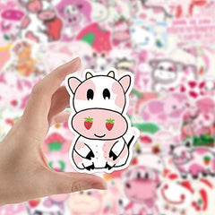 50 PCS Strawberry Cow Waterproof Stickers